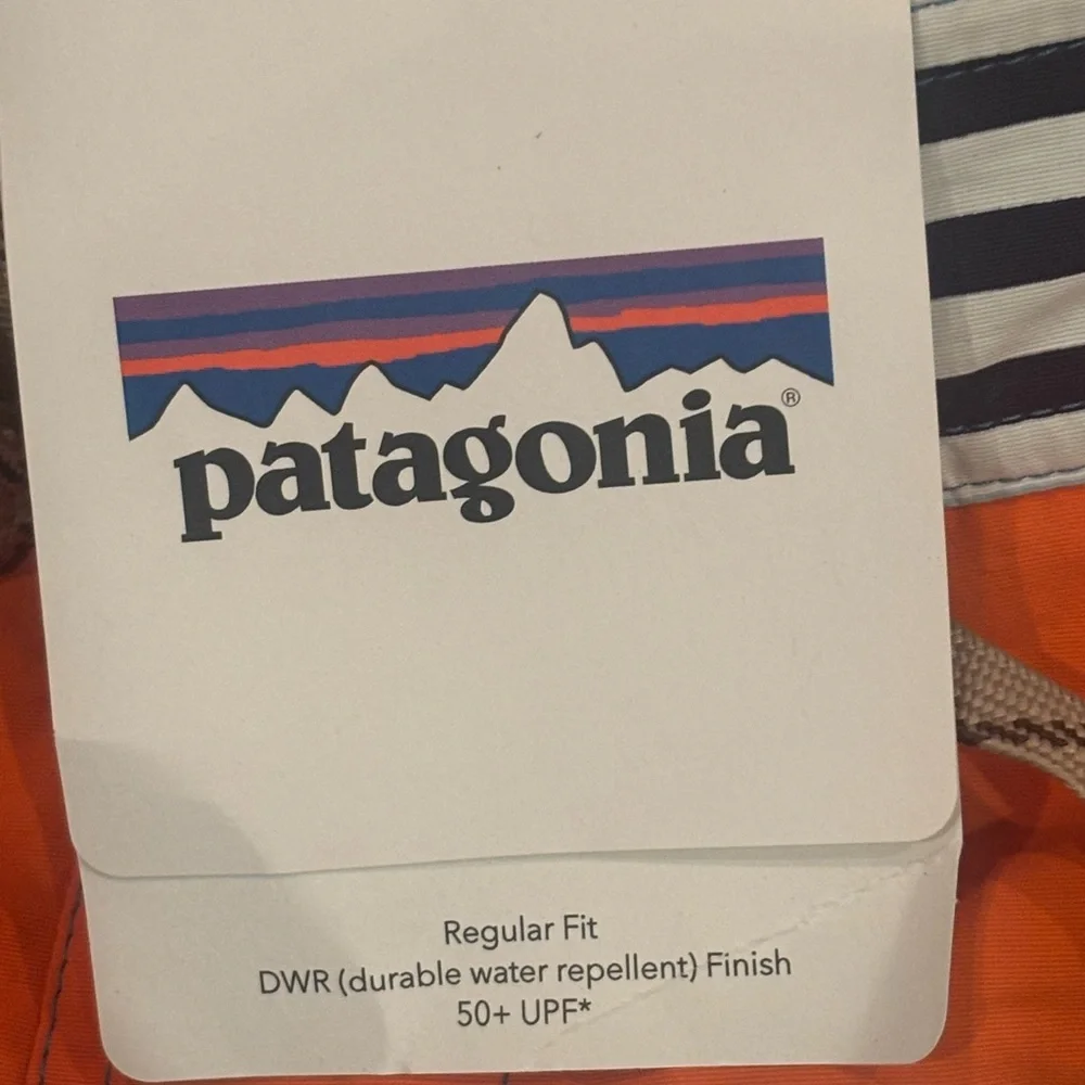 Patagonia Men's Swim Shorts‎ - Orange, Blue, and Black Stripes